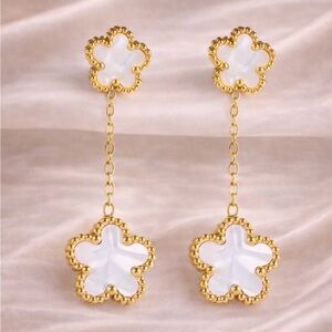 Alhambra Four Clover Gold Flower Stainless Steel Drop Earrings